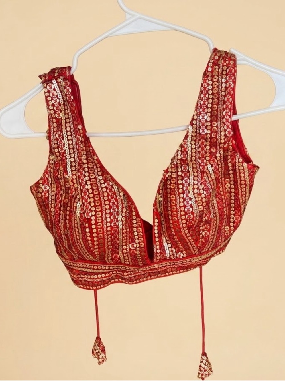 Red Sequin V-Neck Women’s saree blouse  Top
